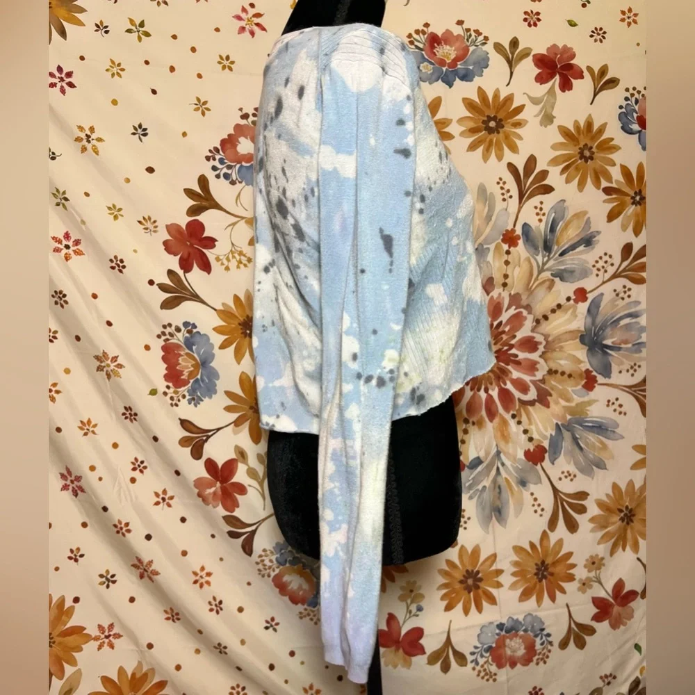 Stefano Cocci S Preppy Grunge Light Blue Bleach Dye Cropped Cardigan Office City